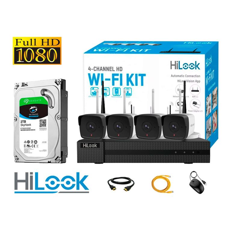 CÁMARAS SEGURIDAD KIT 4 EXTERIOR WIFI FULL HD 2MP + DISCO 2TB