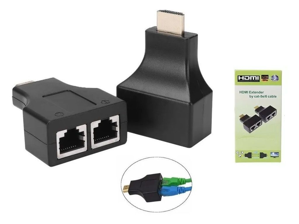 EXTENSIÓN HDMI EXTENSOR 30 METROS POR CABLE RED UTP CAT 5Ee / 6