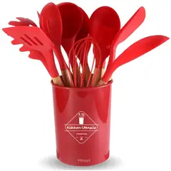 GENERICO - Set de cucharones utensilios de silicona para cocina rojo 12pcs 528u