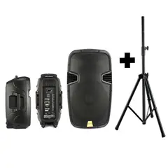 HALION - Parlante PHA-15MBK Batería interna 1000W con soporte SPS502M