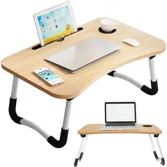 GENERICO - Mesa plegable portátil para Laptop con Ranura y Posavasos Beige