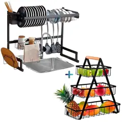 GENERICO - Estante organizador escurridor de platos cocina cesta frutero 3 pisos