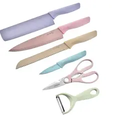 GENERICO - Set de Cuchillos de Cocina 6 piezas Acero Inoxidable de Colores