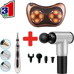 GENERICO - Combo masajeador almohada lápiz de acupuntura pistola masajeador