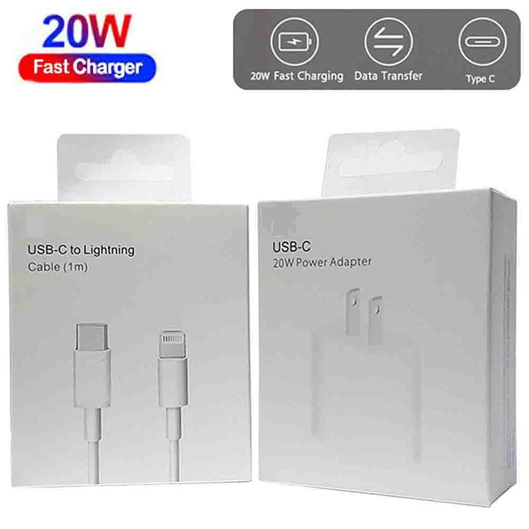 CARGADOR IPHONE 20W CUBO + USB C A LIGHTNING NUEVO - CAJA