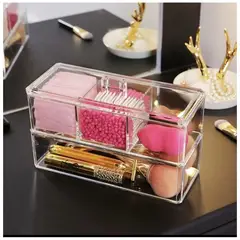GENERICO - Organizador acrílico de maquillaje de dos niveles con tapa