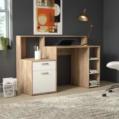 VENTITAS HOME - Escritorio Moderno Luca con Repisa Color Duna y Blanco