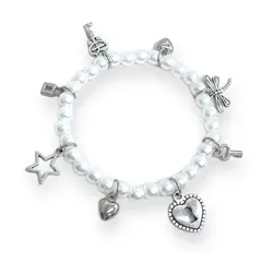 MANYA - Pulsera De Perlas 8 Dijes de Mujer -
