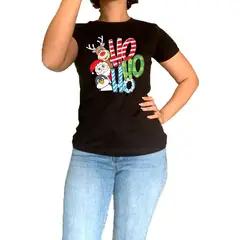 GENERICO - Polo mujer manga corta Navidad Ho Ho Ho - Nathalie Love It - Negro