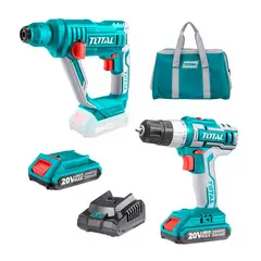TOTAL TOOLS - ROTOMARTILLO + ATORNILLADOR 10MM + 2 BATERÍAS 20V 2.0AH - TCKLI2008