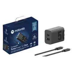 MOTOROLA - Cargador Turbo Power Puerto Dual 50W Cable USB-C Negro