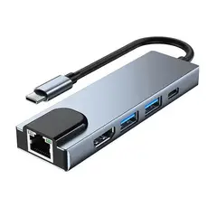 SEISA - Hub Tipo C 5en1 - Usb Hdmi y Lan - Para Macbook y Windows -