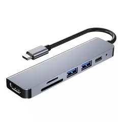 SEISA - Hub Tipo C 6en1 - Usb microSD y Hdmi - Para Macbook y Windows -