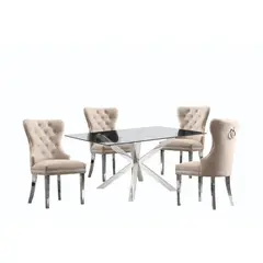 ALTO HOGAR - Juego de Comedor de Acero 4 Sillas Luxury Beige