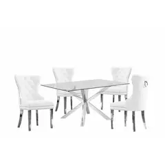 ALTO HOGAR - Juego de Comedor de Acero 4 Sillas Luxury Blanco