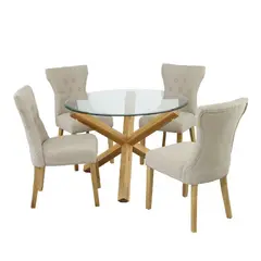ALTO HOGAR - Juego de Comedor 4 Sillas Ziu Beige Madera Tornillo
