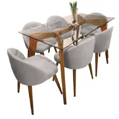 ALTO HOGAR - Juego de Comedor 6 Sillas Maya Gris Claro Madera Tornillo