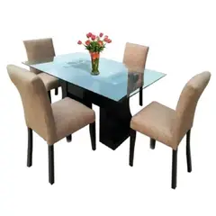 ALTO HOGAR - Juego de Comedor 4 Sillas Germain Beige Madera Tornillo