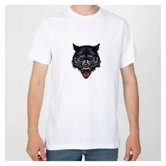 GENERICO - Polo Hombre manga corta diseño Lobo - Blanco