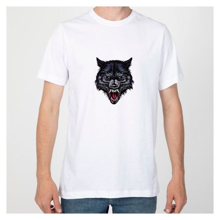Polo Hombre manga corta diseño Lobo - Blanco