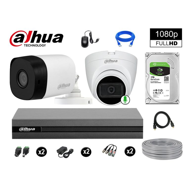 CÁMARAS SEGURIDAD KIT 2 FULL HD 1TB 1 CÁMARA CON AUDIO COMPLETO