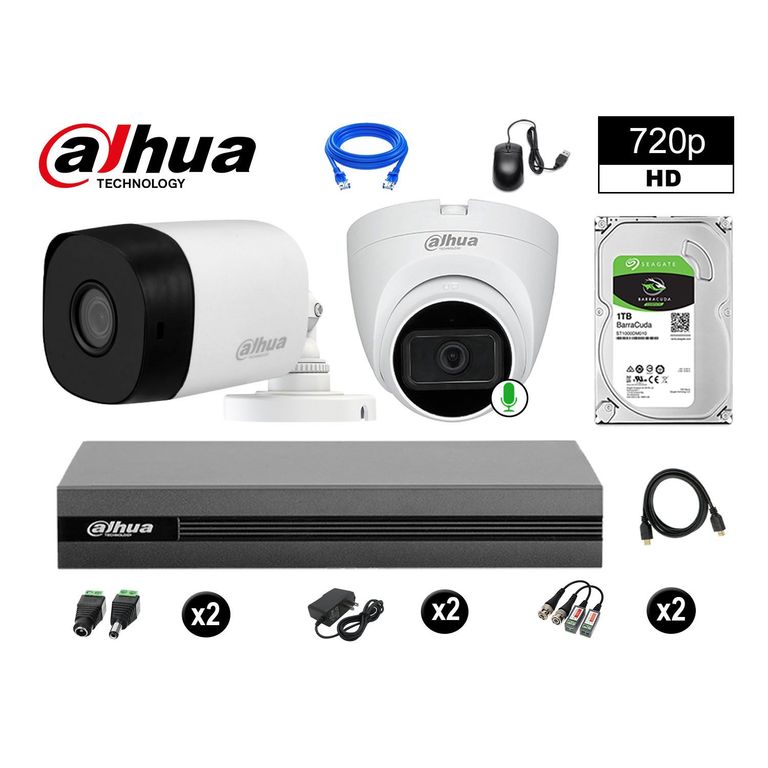 CÁMARAS SEGURIDAD KIT 2 HD 720P 1TB 1 CÁMARA CON AUDIO