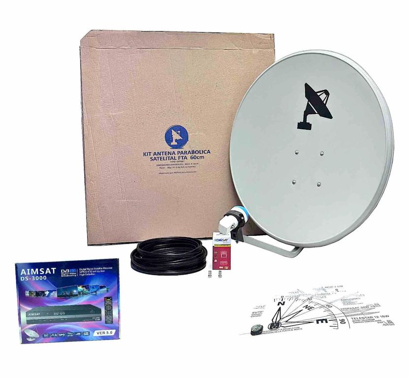 TV Satelital - Antena 60cm y Decodificador AIMSAT H264 FULL HD