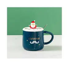 GENERICO - Taza mug cerámica con tapa decoración regalo Navidad Año Nuevo Azul
