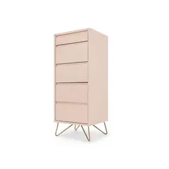 YOLODECORO - Cómoda Tocador 5 Cajones Elona Rosa Empolvado