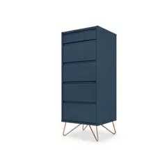 YOLODECORO - Cómoda Tocador 5 Cajones Elona Azul Oscuro