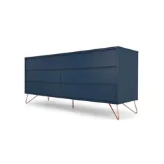 YOLODECORO - Cómoda Ancha 6 Cajones Elona Azul y Cobre