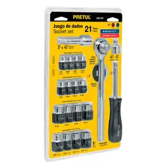 PRETUL - Juego Ratchet y Dados 3/8" x 21 pzas 21162 - Gris