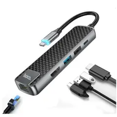 HOCO - Adaptador Multimedia Tipo C a HDMI / USB 3.0 / USB 2.0 / RJ45 - PD 60W