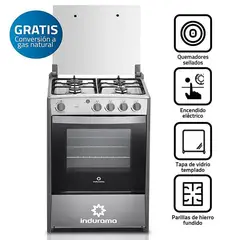 INDURAMA - Cocina a Gas 4 Quemadores CORUÑA SPAZIO PLUS Gris