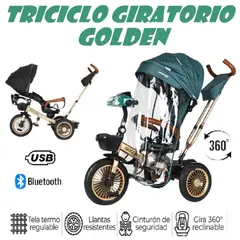 GOLDEN - Triciclo Musical Voyage Bluetooth Asiento Giratorio 5 en 1