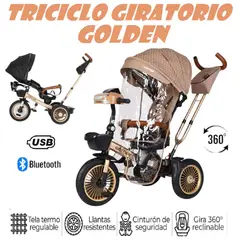 GOLDEN - Triciclo Musical Voyage Bluetooth Asiento Giratorio 5 en 1