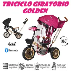 GOLDEN - Triciclo Musical Voyage Bluetooth Asiento Giratorio 5 en 1