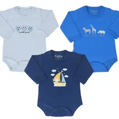 GENERICO - Set 3 Bodys Bebe Manga larga 100% algodón - M02