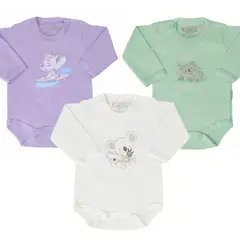 GENERICO - Set 3 Bodys Bebe Manga larga 100% algodón - M03