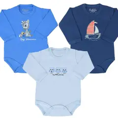 GENERICO - Set 3 Bodys Bebe Manga larga 100% algodón - M05