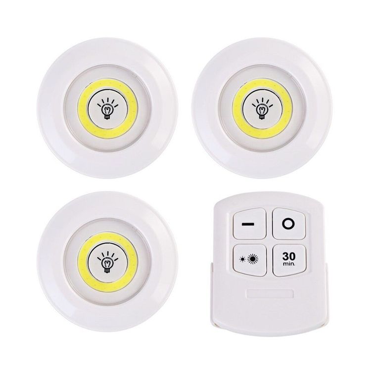 Pack 3 Luz LED con Control Remoto Apagado Automatico 30min