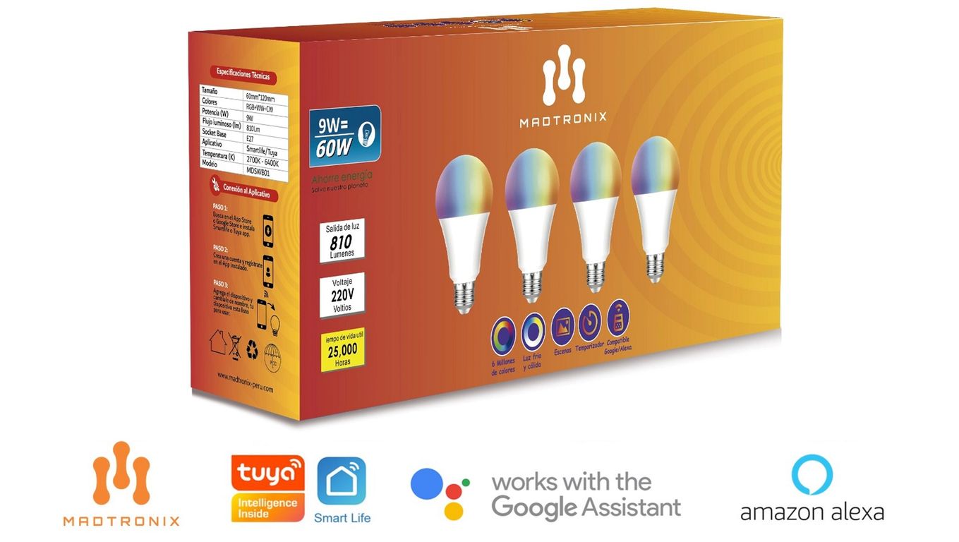 Foco Inteligente WIFI RGB Smart LED Pack 9W 810Lumens