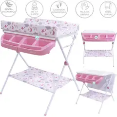 EBABY - Bañera Cambiador Maxi Rosado ESTRELLAS