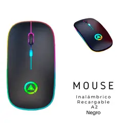 SEISA - Mouse Inalambrico Recargable USB, LED 8 colores RGB, DPI 320 - Negro