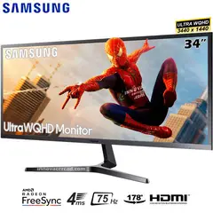 SAMSUNG - Monitor LS34J550WQLXPE 34 Ultra WQHD 2K, 4MS, 75Hz, FreeSync.
