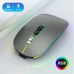 OEM - Mouse Recargable RGB LED Gamer Bluetooth Dual Carga Tipo C - Gris