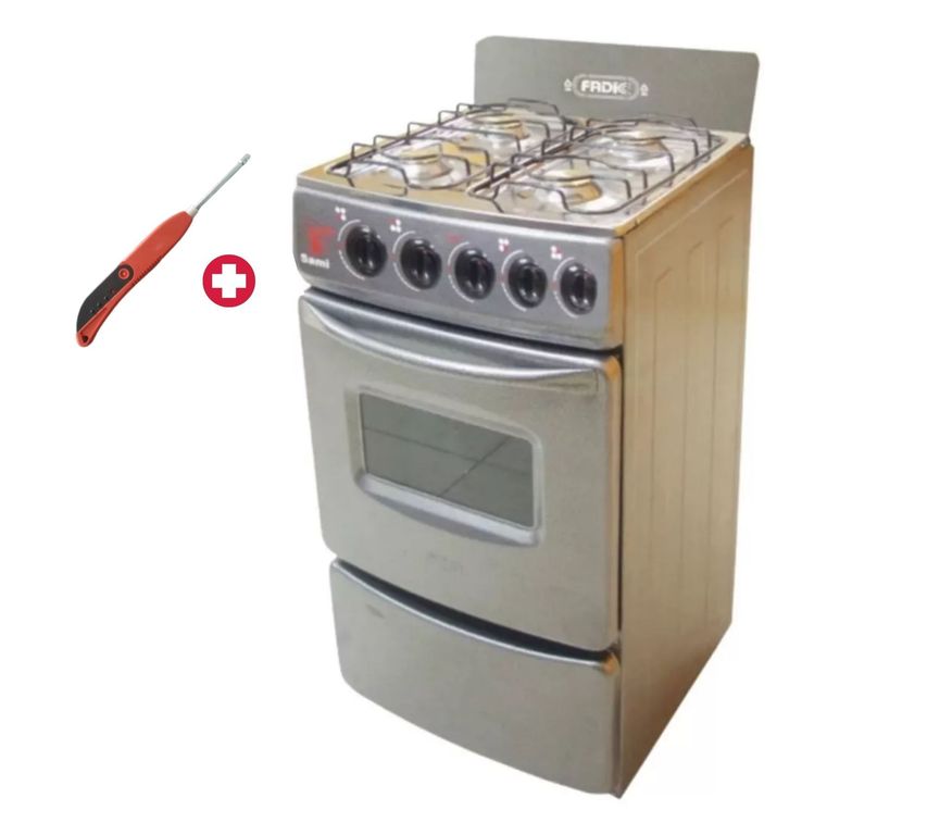COCINA 4 HORNILLAS CON HORNO Y RESPALDAR GRIS MODELO SAMI "20 + ENCENDEDOR DE COCINA