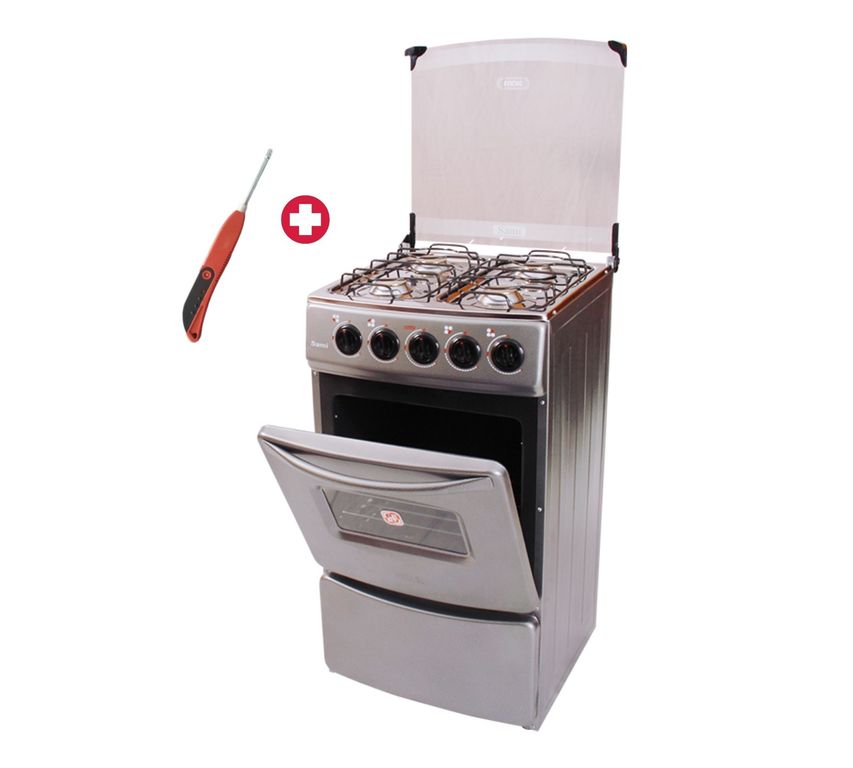 COCINA 4 HORNILLAS CON HORNO Y TAPA DE VIDRIO SAMI "20 + ENCENDEDOR DE COCINA