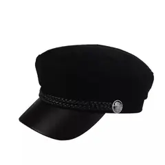 KAST PE - Gorra Boina Militar Inglesa Mujer Pana Cuerina - Negro