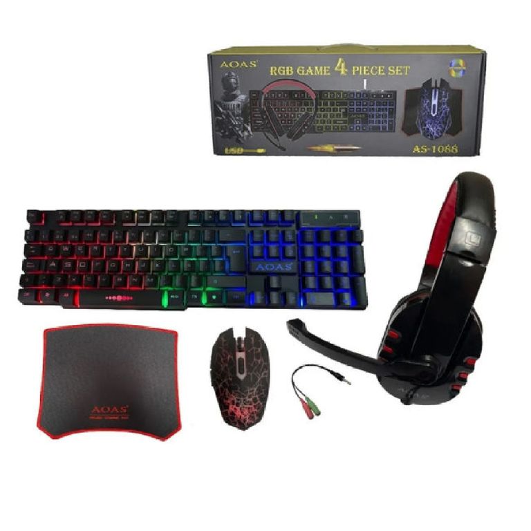 AOAS 4 en 1 Mouse + Teclado + Mouse Pad + Audifono